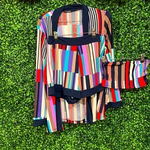Multicolored three-piece Fashion Nova shorts, top and duster